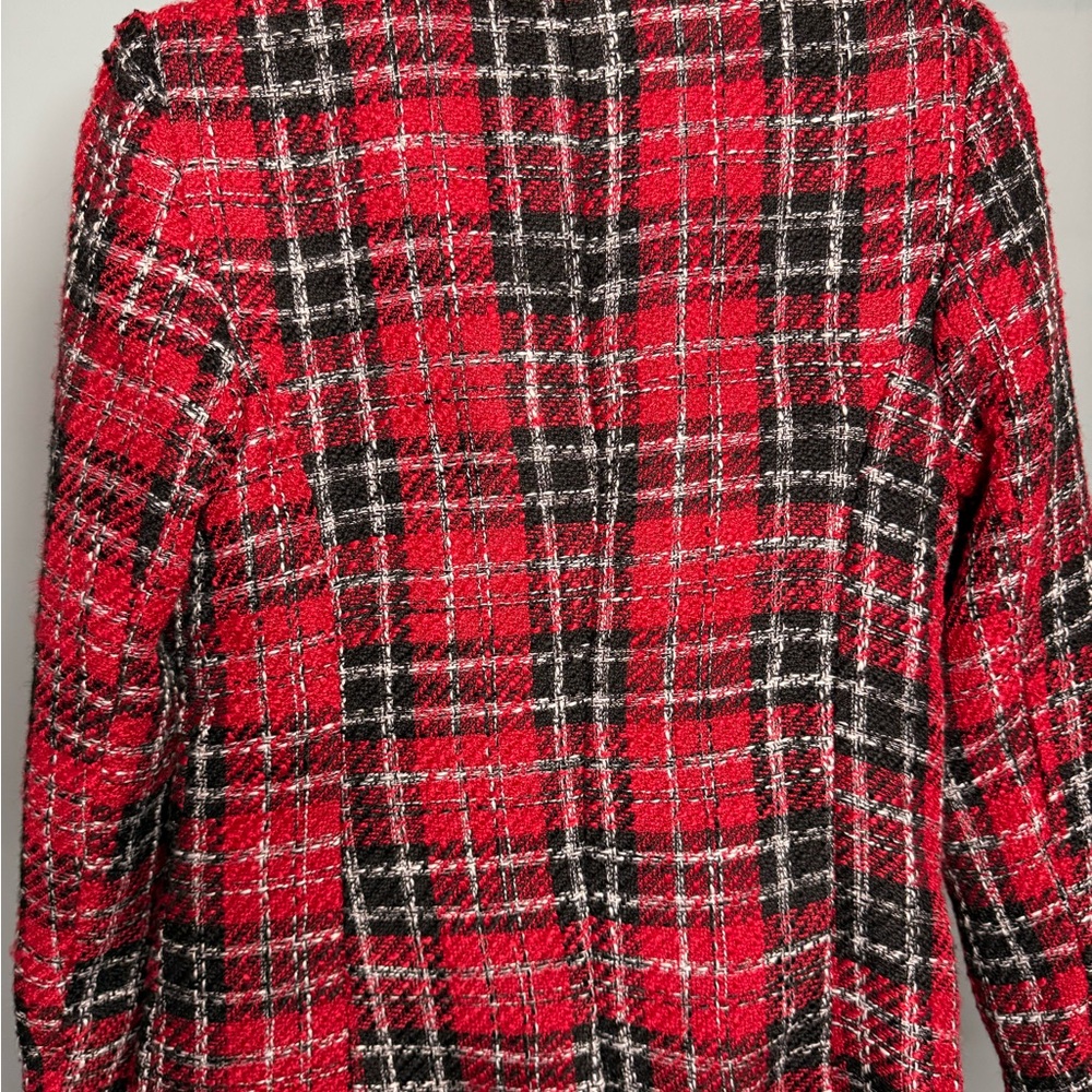 Rachel Zoe Red and Black Plaid Blazer with Notched Lapels - Picture 7 of 7